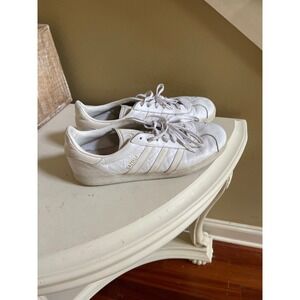 Adidas Gazelle Mens 12 White Leather Low Top Sneakers Shoes Classic Logo Retro